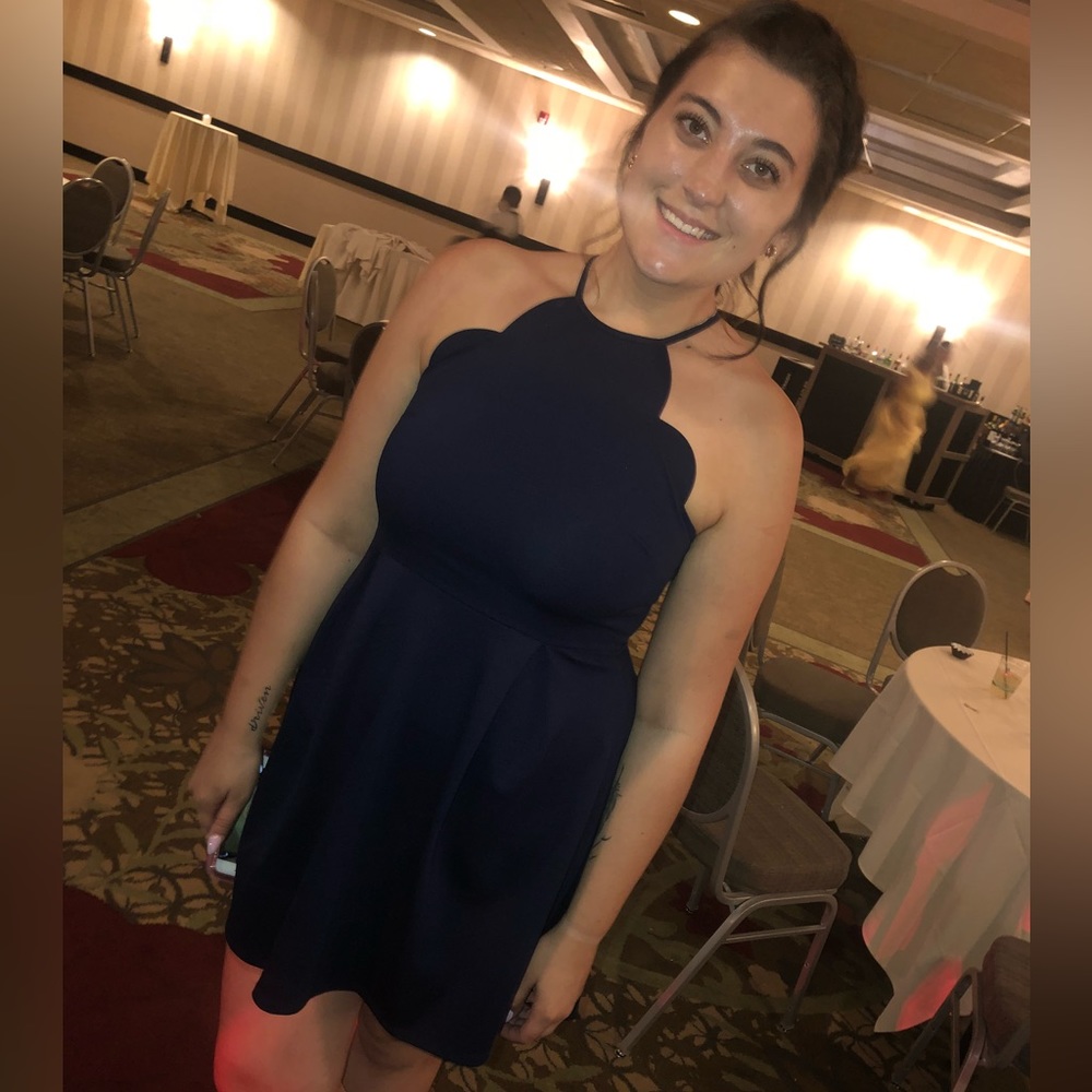 Navy Blue High Neck Mini Dress